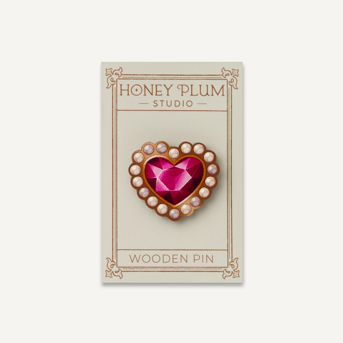 Crystal Heart Wooden Pin